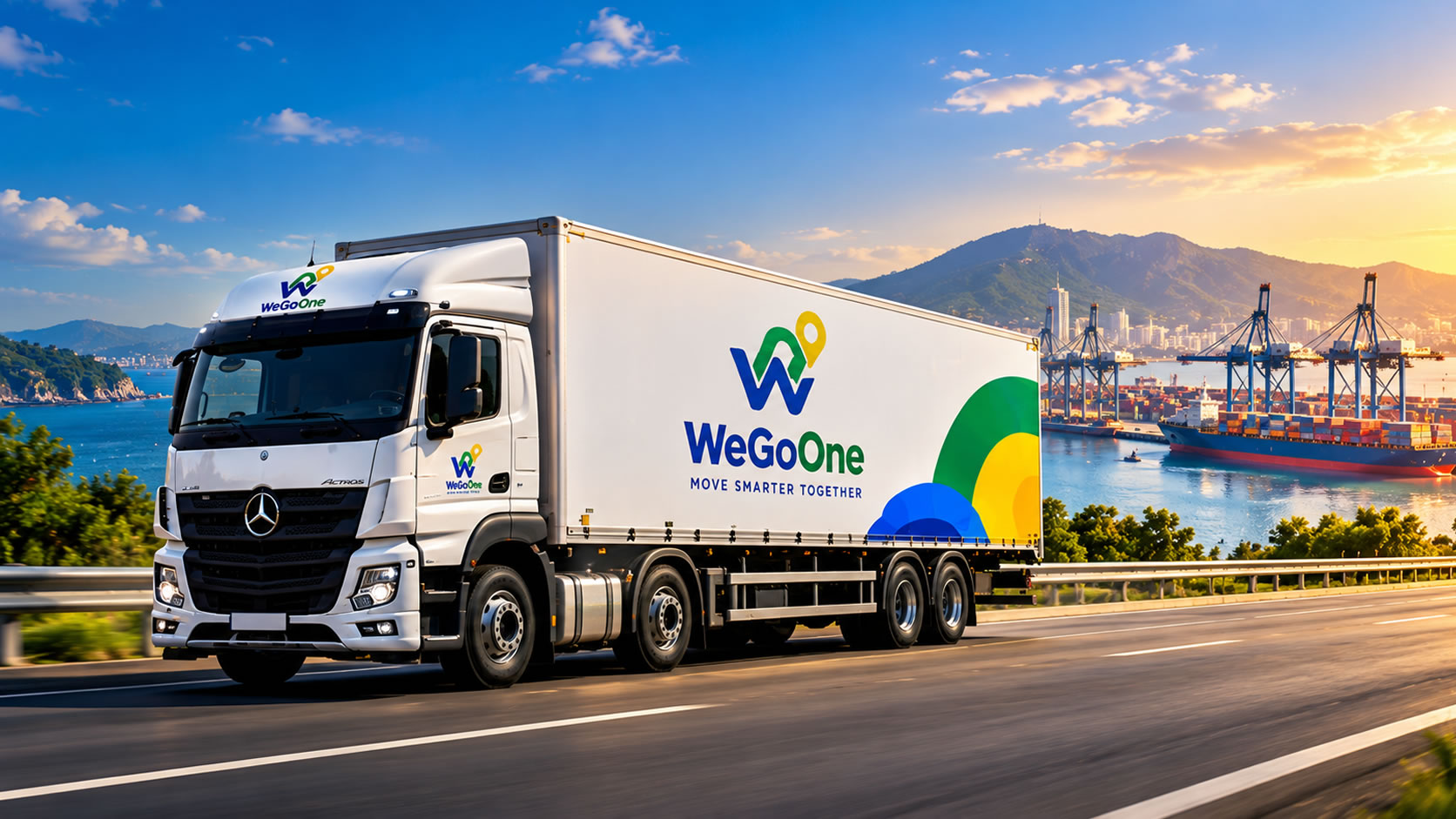 WeGoOne branded logistics truck on a highway